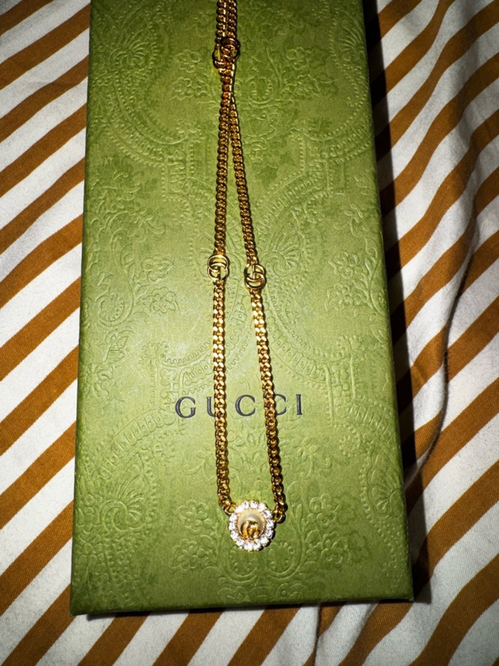 Gucci Gold-Tone Interlocking G Necklace with Crystal Halo